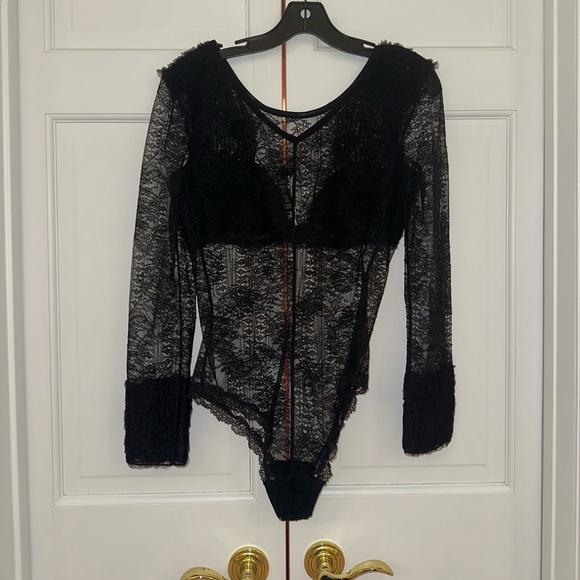 La Perla Black Lace Frills Long Sleeve Bodysuit - Picture 6 of 8